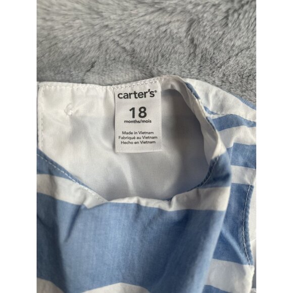 Carters Baby Girls Blue & White Striped Dress With Pink Bow & Bloomer Set - Picture 5 of 7